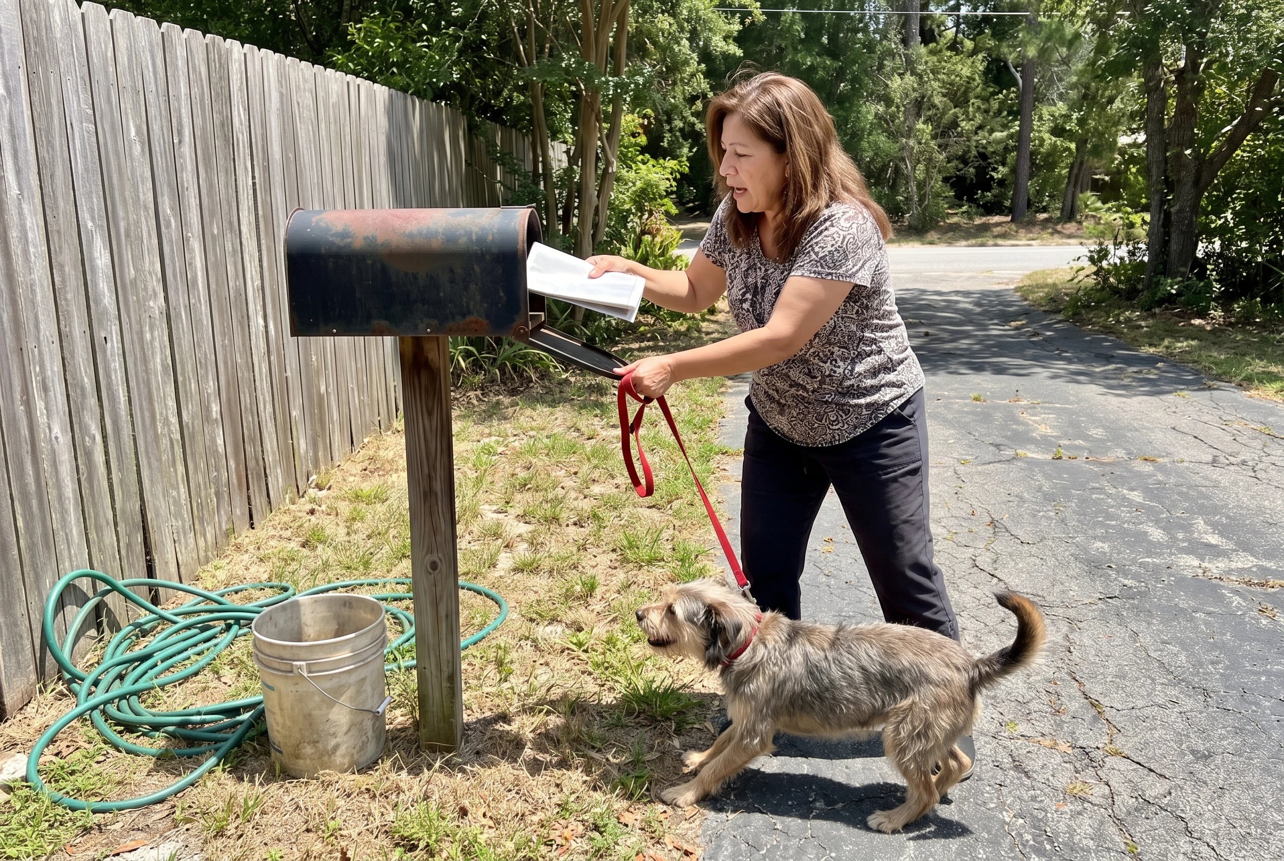 An older woman retrieves Psychology Today from a mailbox at the end of her driveway.