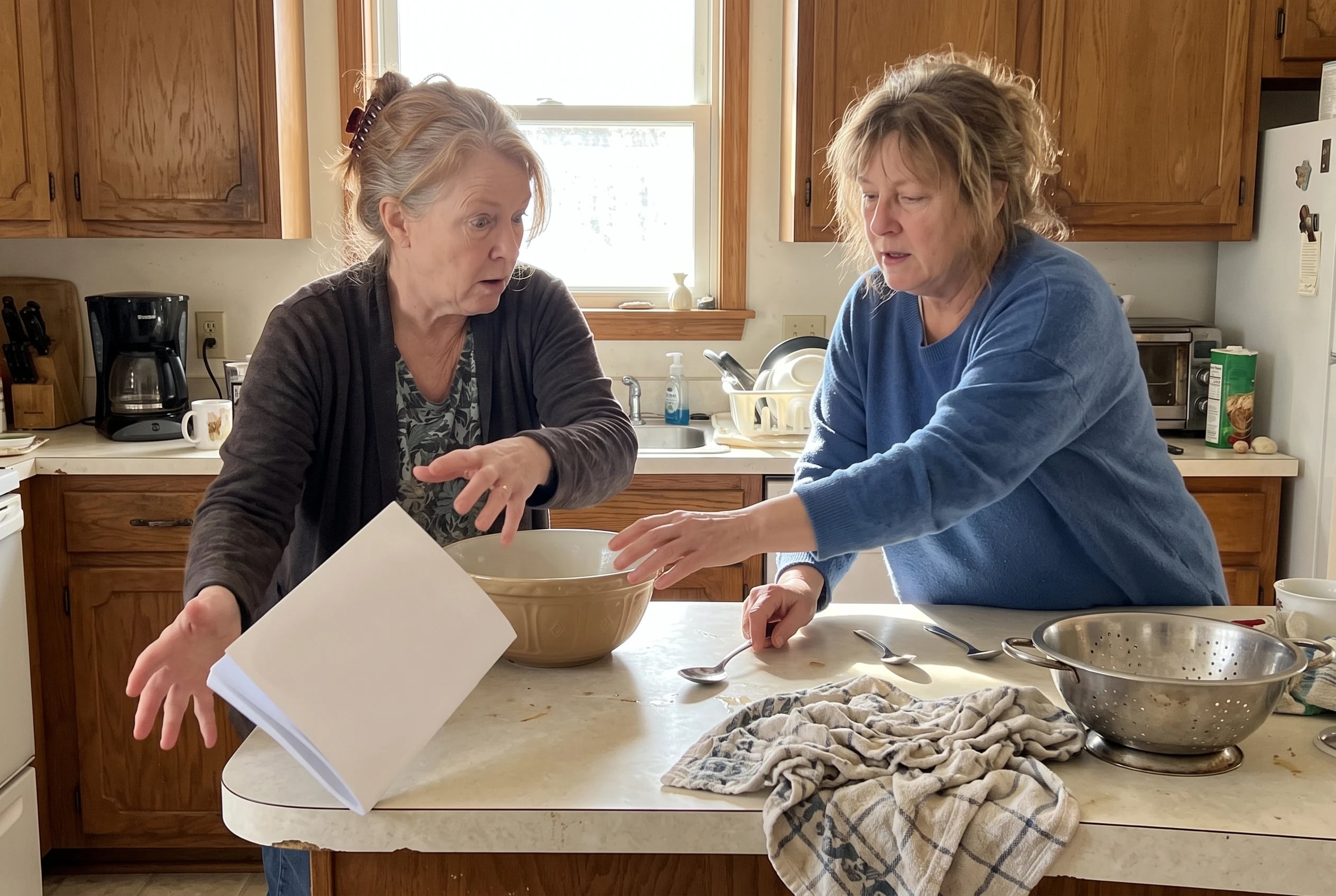 An older woman props a Taste of Home issue beside a mixing bowl on her kitchen counter.