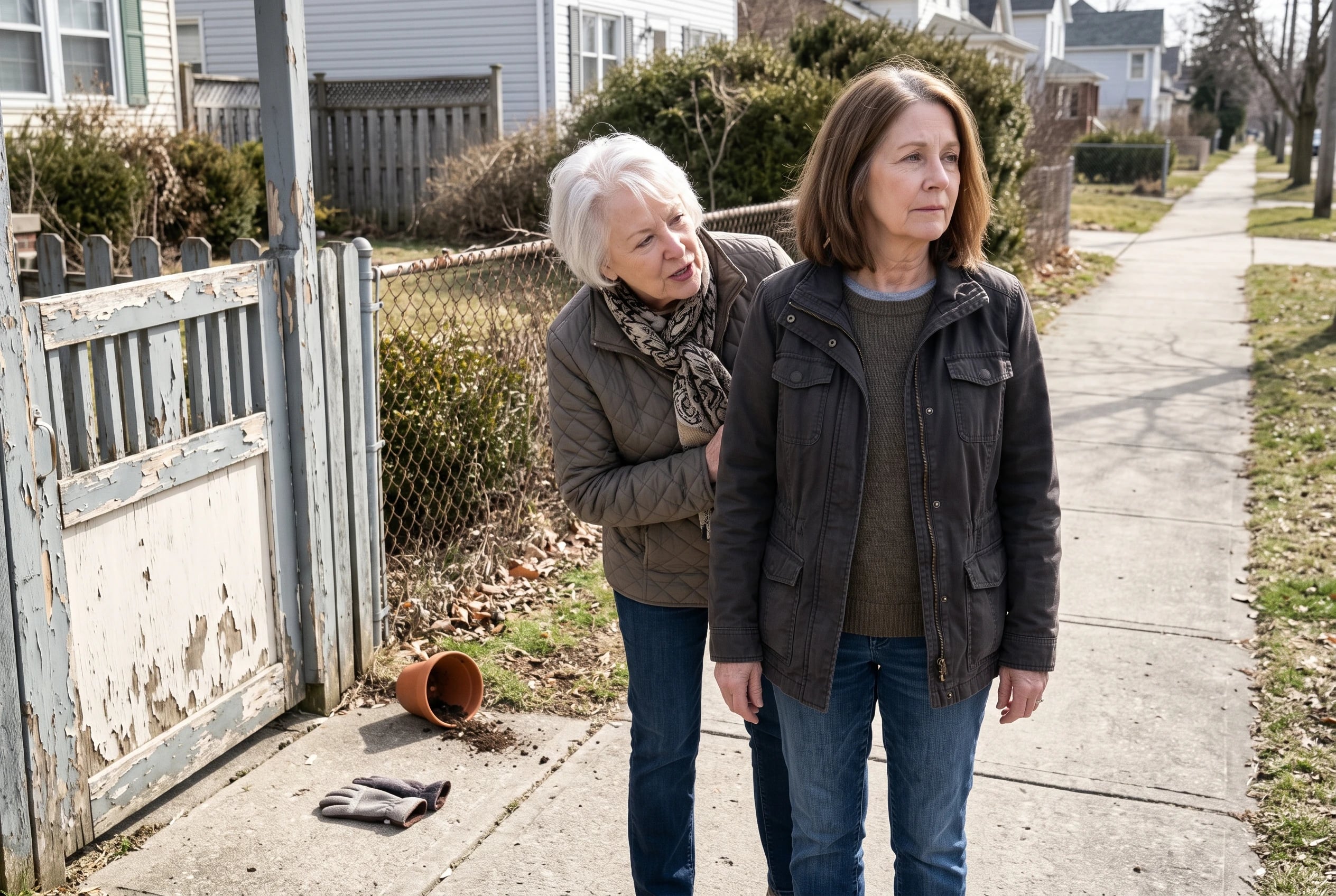 A woman stops beside an empty stretch of sidewalk where she used to walk her dog.