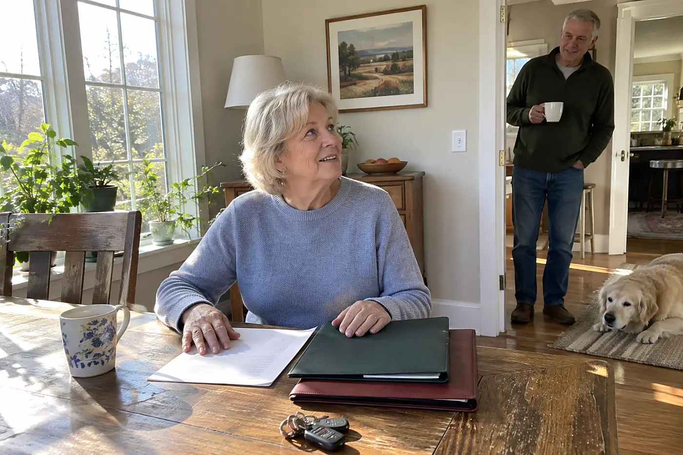 Woman reviewing a tax return beside her benefit estimate at home.