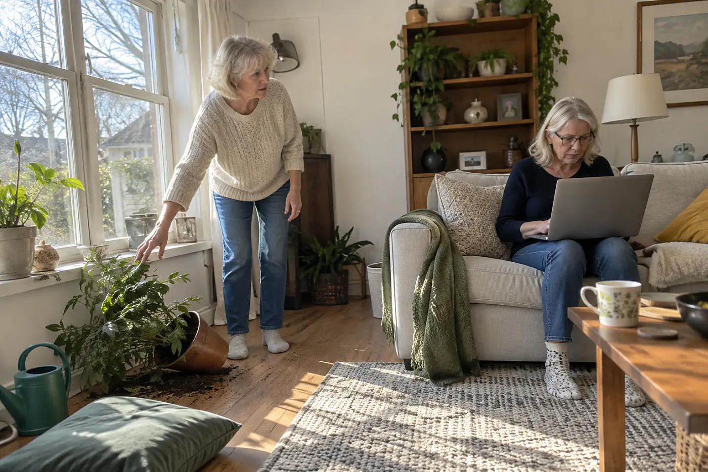 Older woman removing a saved card from a shopping account on her laptop at home.
