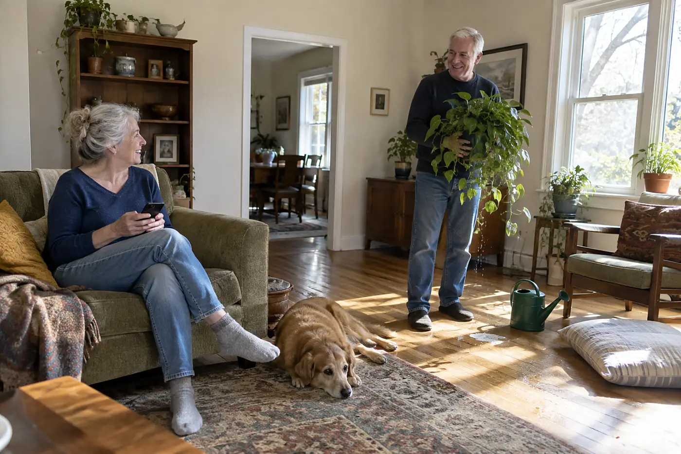 Older woman checking her mailing address in a banking app at home.