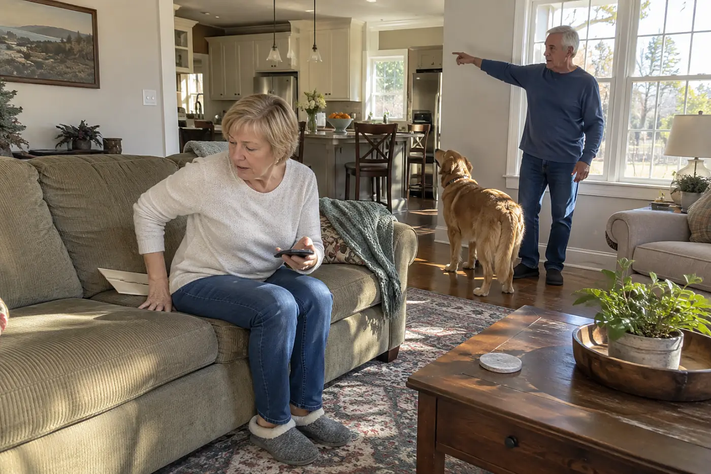 Older woman checking a payment app balance on her phone at home.
