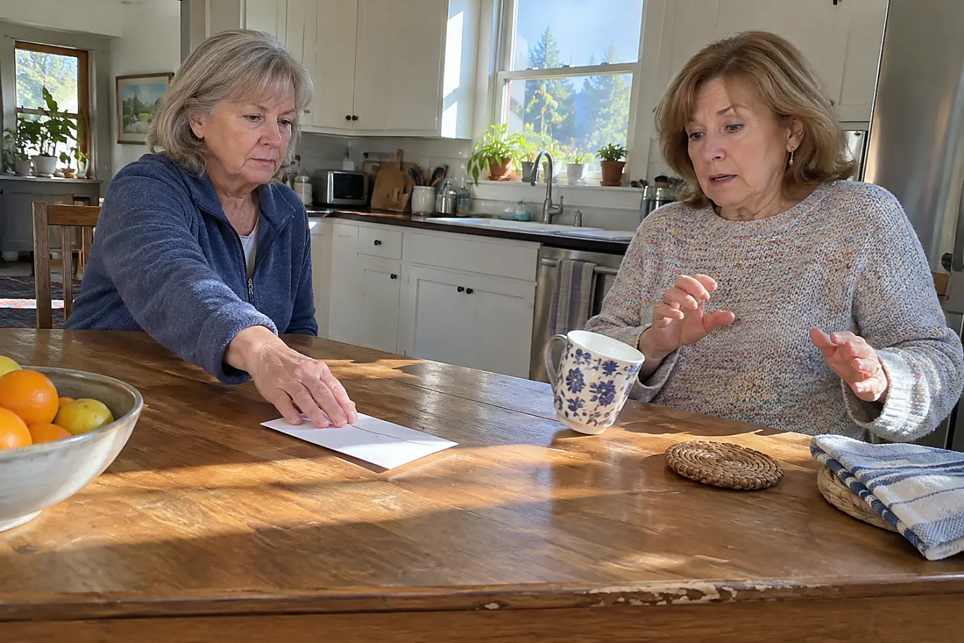 Woman checking credit card interest charges on a statement at home.