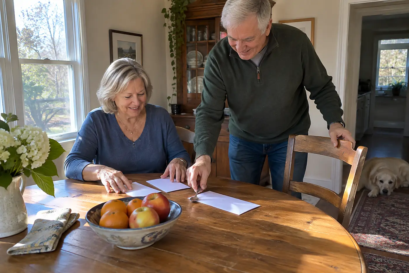 Woman comparing two mortgage escrow statements at her dining table.