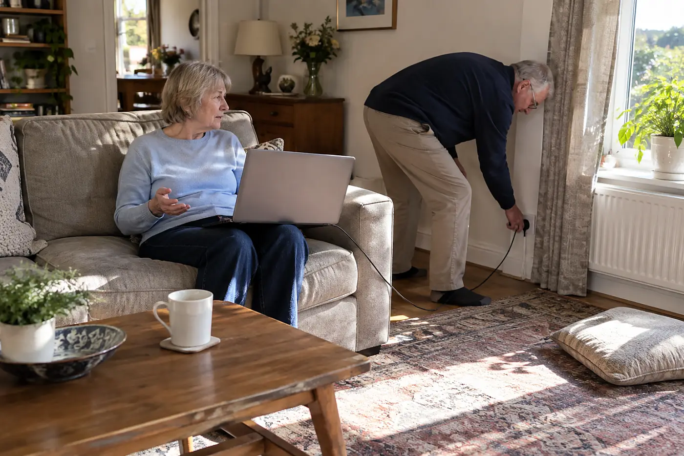 Older woman checking a state tax agency page on her laptop at home.