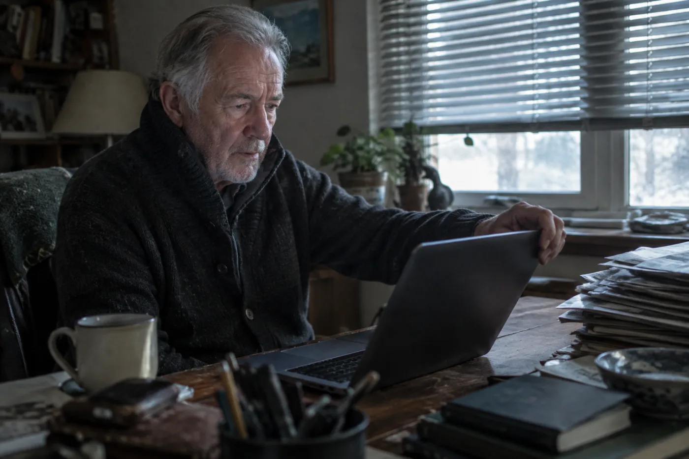 Man adjusting his laptop screen angle before answering a video call