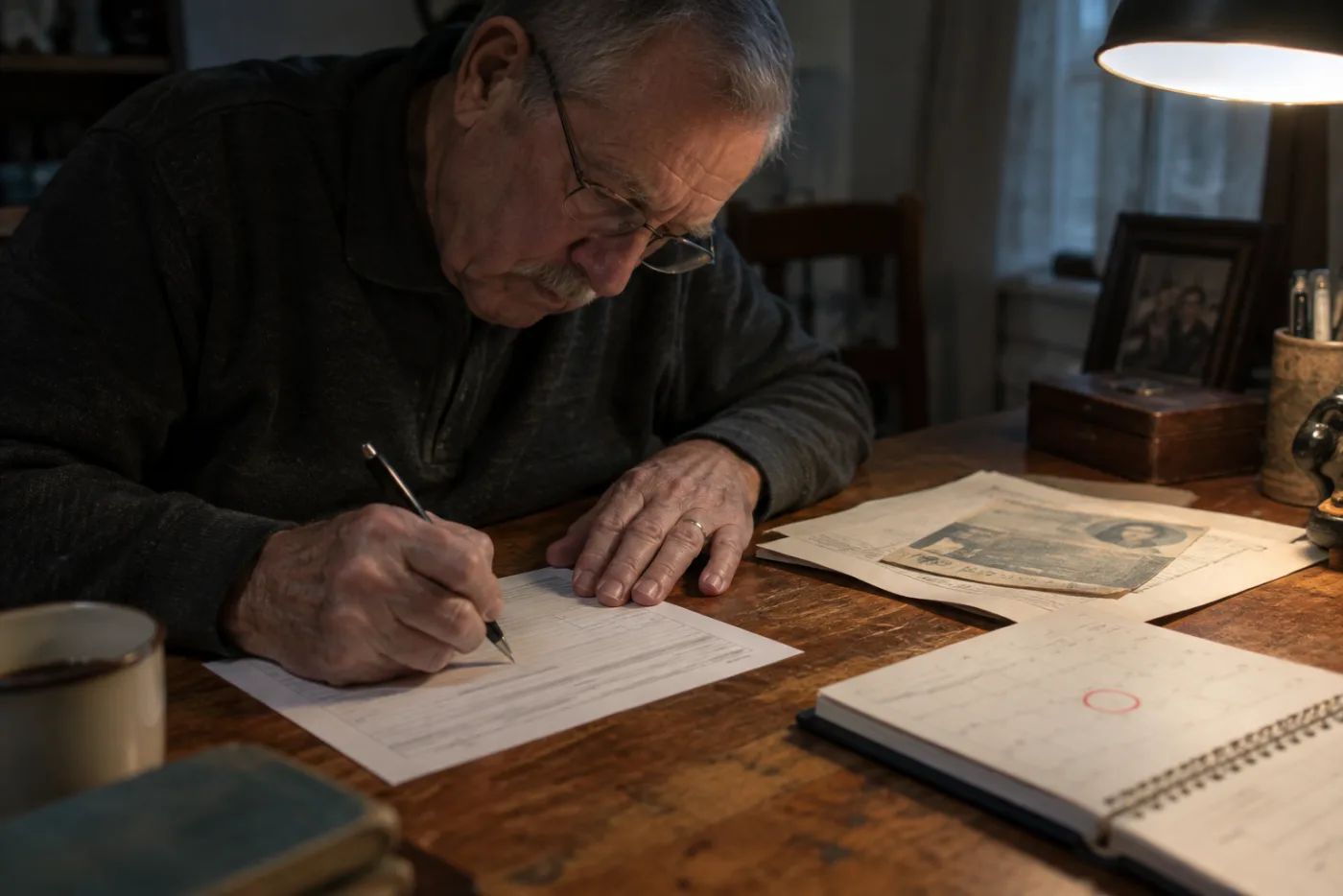Man filling out a Social Security withdrawal form beside an old award letter