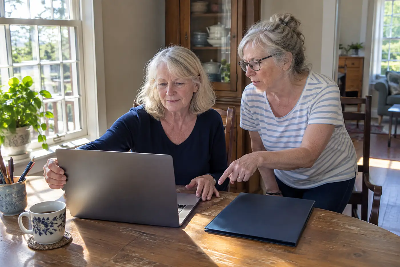 Woman comparing an emailed invoice with her credit card statement at home.