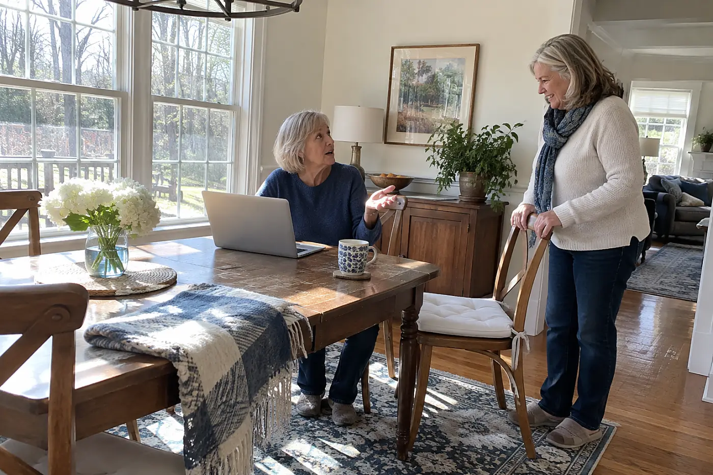 Woman opening the Social Security website on a laptop at home.