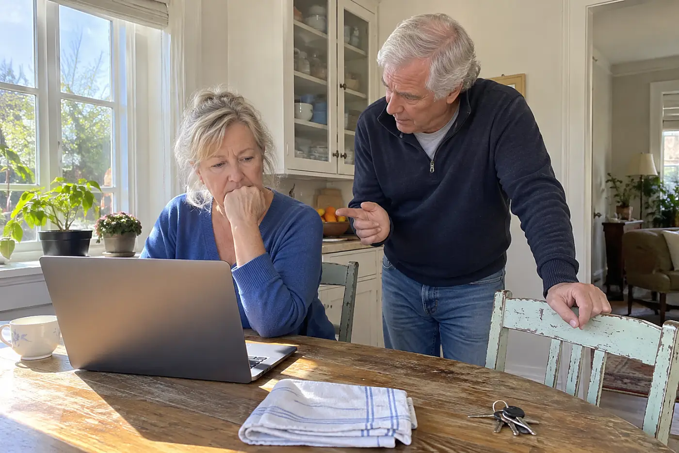 Older woman reading a visit summary on her laptop at home.